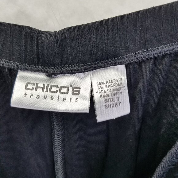Chico's Travelers Pants Women’s XL Short Slinky Wide Leg Pull On Crop Black - Picture 5 of 12